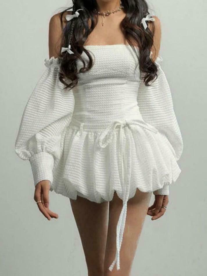 Y2K Fashion Textured Bandeau Lace Up Mini Dress for Women - Coquette Aesthetic Grunge Style