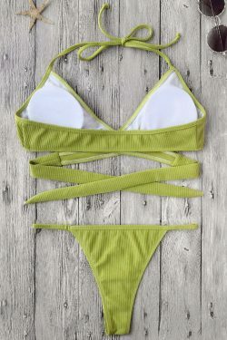 Y2K Fashion Textured High Cut Wrap String Bikini Set