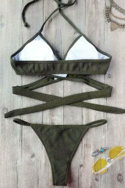 Y2K Fashion Textured High Cut Wrap String Bikini Set