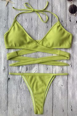 Y2K Fashion Textured High Cut Wrap String Bikini Set