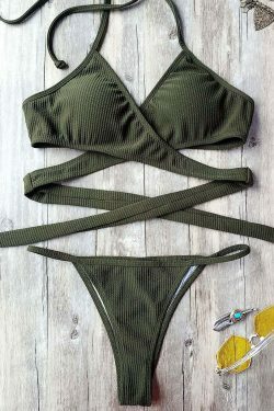 Y2K Fashion Textured High Cut Wrap String Bikini Set