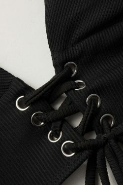 Y2K Fashion Textured Lace-up Bikini Set - Coquette Grunge Aesthetic Cute Tops