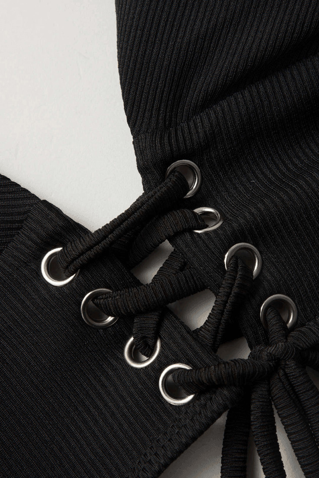 Y2K Fashion Textured Lace-up Bikini Set - Coquette Grunge Aesthetic Cute Tops