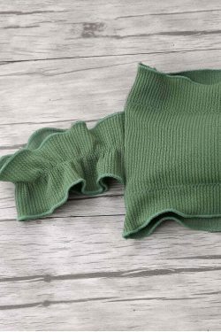 Y2K Fashion Trend: Off-Shoulder Ruffles Ribbed Bikini - Grunge & Coquette Aesthetic Swimwear