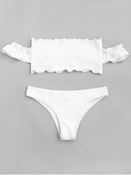 Y2K Fashion Trend: Off-Shoulder Ruffles Ribbed Bikini - Grunge & Coquette Aesthetic Swimwear Y2K Fashion Trend: Off-Shoulder Ruffles Ribbed Bikini - Grunge & Coquette Aesthetic Swimwear
