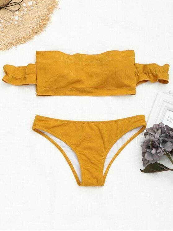 Y2K Fashion Trend: Off-Shoulder Ruffles Ribbed Bikini - Grunge & Coquette Aesthetic Swimwear Y2K Fashion Trend: Off-Shoulder Ruffles Ribbed Bikini - Grunge & Coquette Aesthetic Swimwear