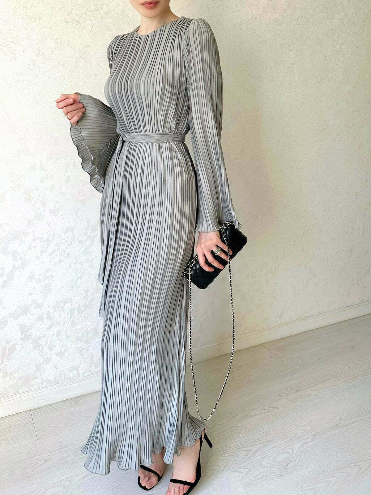 Y2K Fashion Trumpet Sleeve Slim Long Dress for Women - Coquette Aesthetic Grunge Style Outfit