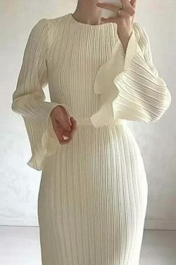 Y2K Fashion Trumpet Sleeve Slim Long Dress for Women - Coquette Aesthetic Grunge Style Outfit