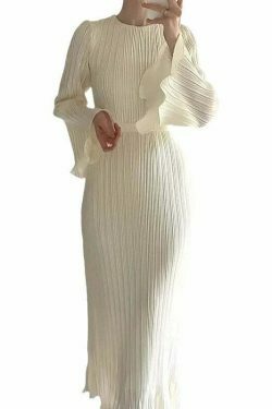 Y2K Fashion Trumpet Sleeve Slim Long Dress for Women - Coquette Aesthetic Grunge Style Outfit