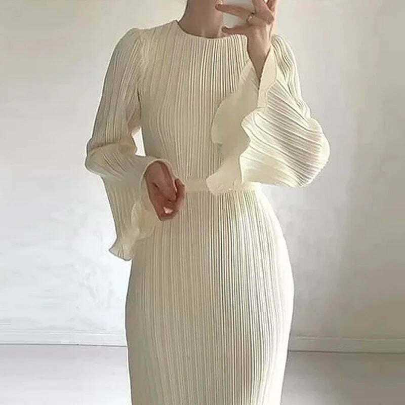 Y2K Fashion Trumpet Sleeve Slim Long Dress for Women - Coquette Aesthetic Grunge Style Outfit