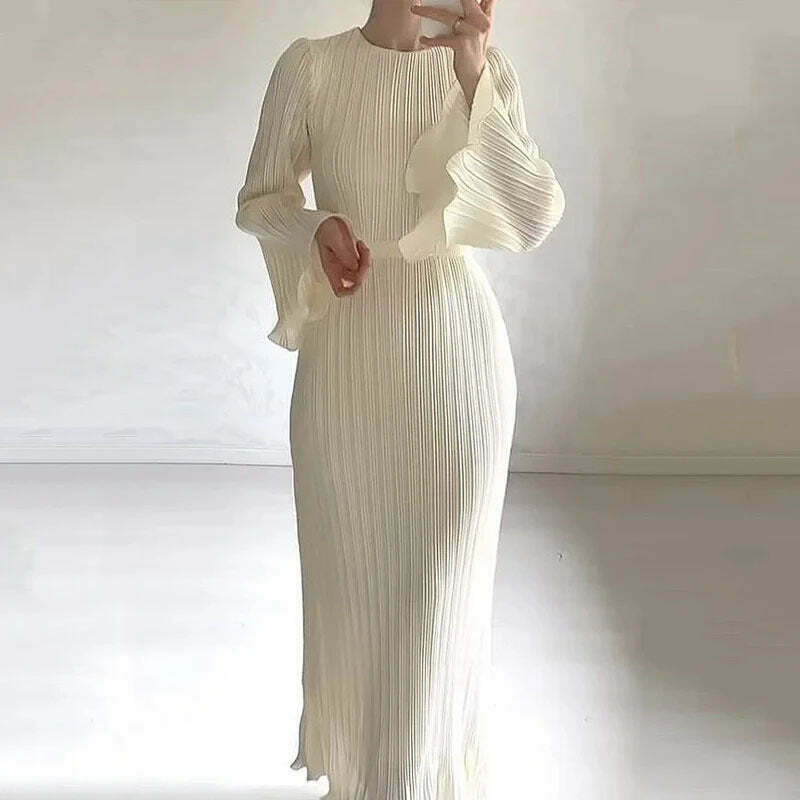 Y2K Fashion Trumpet Sleeve Slim Long Dress for Women - Coquette Aesthetic Grunge Style Outfit