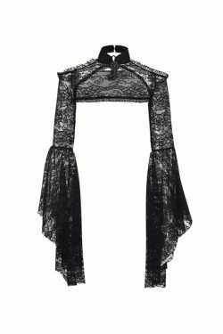 Y2K Fashion Trumpet Sleeve Stand Collar Lace Knit Top for Coquette and Grunge Aesthetic Outfits