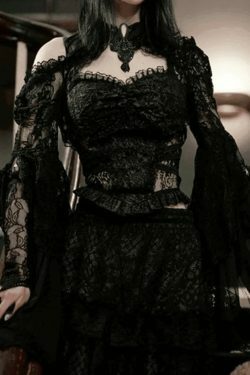 Y2K Fashion Trumpet Sleeve Stand Collar Lace Knit Top for Coquette and Grunge Aesthetic Outfits