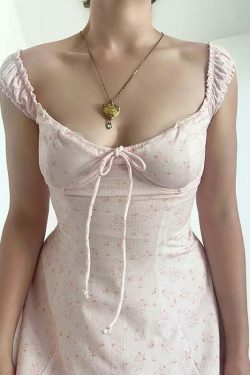 Y2K Fashion Tulip Twirl Tie-Up Dress - Coquette Aesthetic Grunge Style - Cute Tops & Cargo Skirt