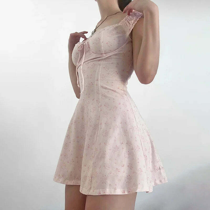 Y2K Fashion Tulip Twirl Tie-Up Dress - Coquette Aesthetic Grunge Style - Cute Tops & Cargo Skirt