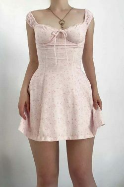 Y2K Fashion Tulip Twirl Tie-Up Dress - Coquette Aesthetic Grunge Style - Cute Tops & Cargo Skirt