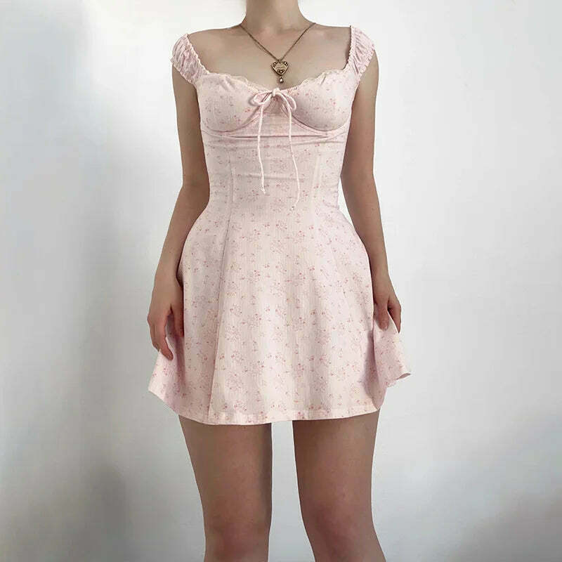 Y2K Fashion Tulip Twirl Tie-Up Dress - Coquette Aesthetic Grunge Style - Cute Tops & Cargo Skirt