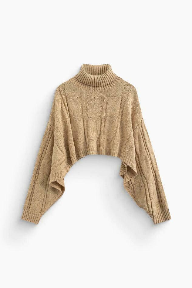 Y2K Fashion Turtle Neck Cape Sleeve Knit Crop Top - Coquette Aesthetic Grunge Style Cute Tops