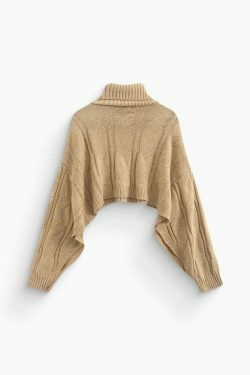Y2K Fashion Turtle Neck Cape Sleeve Knit Crop Top - Coquette Aesthetic Grunge Style Cute Tops
