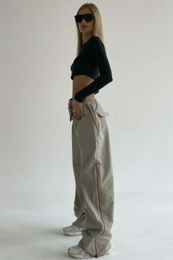 Y2K Fashion Urban Style Draped Wide-Leg Pants with Zipper Detail