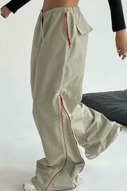 Y2K Fashion Urban Style Draped Wide-Leg Pants with Zipper Detail