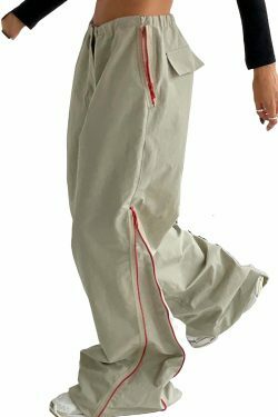 Y2K Fashion Urban Style Draped Wide-Leg Pants with Zipper Detail