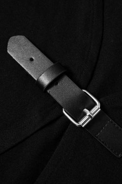 Y2K Fashion V-Neck Belted Buckle Slit Cropped Long Sleeve Tee