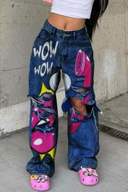 Y2K Fashion Wide Leg Jeans with Raw Edges and Holes - Coquette Aesthetic Grunge Style Cargo Skirt
