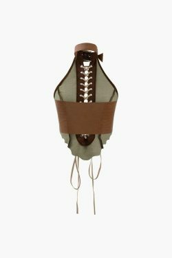 Y2K Faux Leather Halter Lace-up Cami Top for Coquette & Grunge Aesthetic