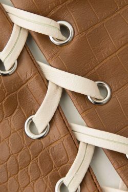 Y2K Faux Leather Halter Lace-up Cami Top for Coquette & Grunge Aesthetic