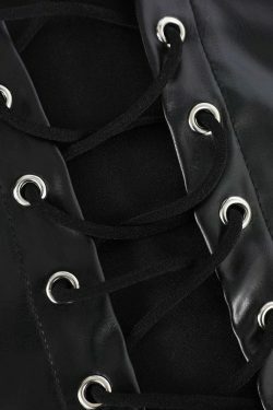 Y2K Faux Leather Halter Lace-Up Top: Coquette Aesthetic, Grunge Style, Cute Tops, Pastel Goth