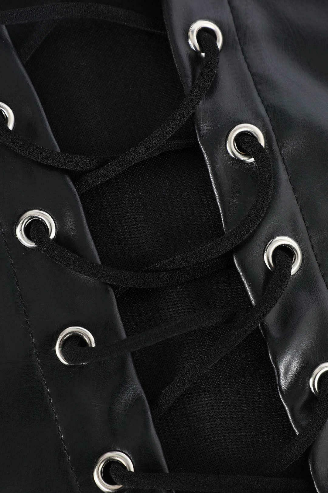 Y2K Faux Leather Halter Lace-Up Top: Coquette Aesthetic, Grunge Style, Cute Tops, Pastel Goth