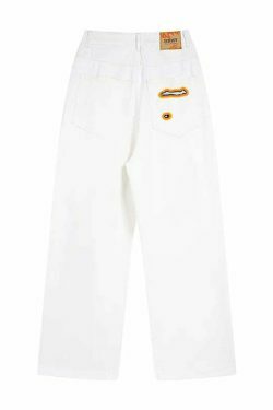 Y2K Flame Embroidered Baggy Jeans - Coquette Aesthetic Grunge Style Women's Fashion