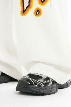 Y2K Flame Embroidered Baggy Jeans - Coquette Aesthetic Grunge Style Women's Fashion