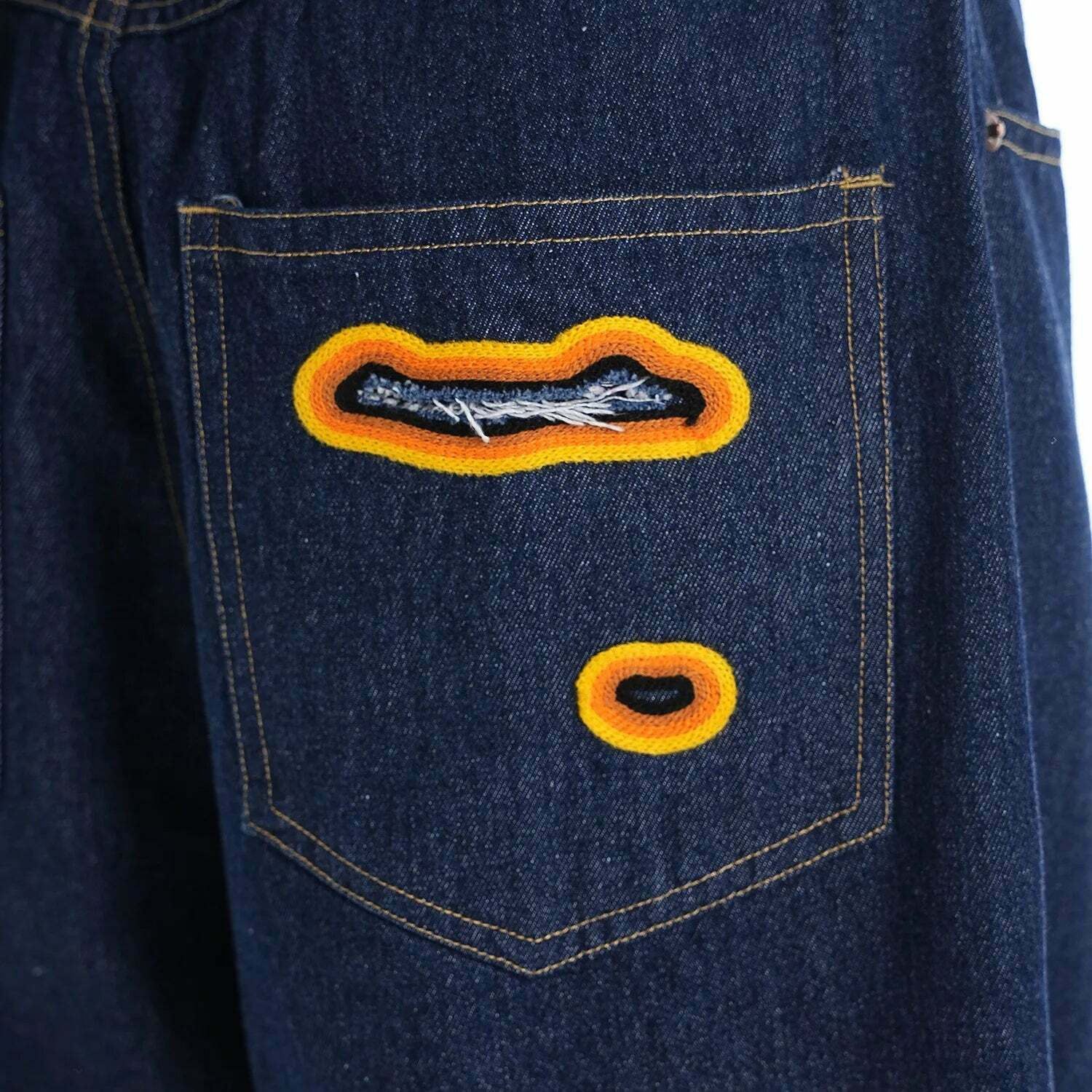 Y2K Flame Embroidered Baggy Jeans - Coquette Aesthetic Grunge Style Women's Fashion