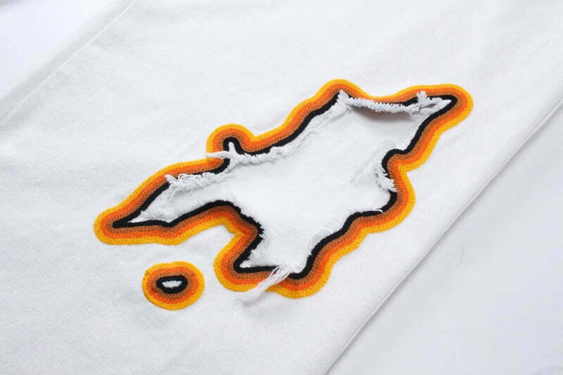 Y2K Flame Embroidered Baggy Jeans - Coquette Aesthetic Grunge Style Women's Fashion