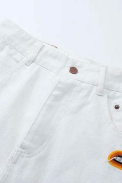 Y2K Flame Embroidered Baggy Jeans - Coquette Aesthetic Grunge Style Women's Fashion