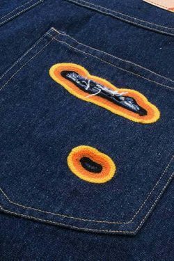 Y2K Flame Embroidered Baggy Jeans - Coquette Aesthetic Grunge Style Women's Fashion