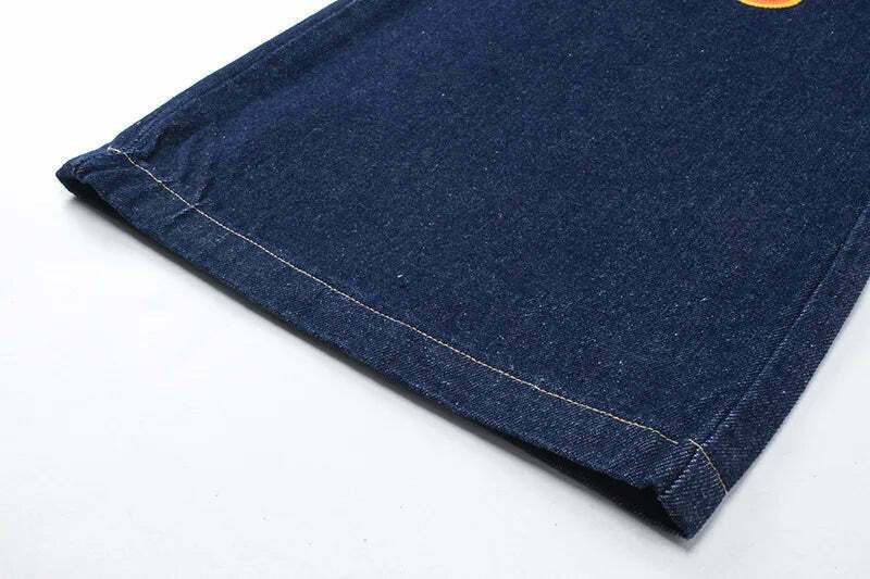 Y2K Flame Embroidered Baggy Jeans - Coquette Aesthetic Grunge Style Women's Fashion