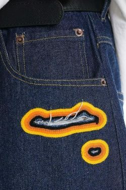 Y2K Flame Embroidered Baggy Jeans - Coquette Aesthetic Grunge Style Women's Fashion