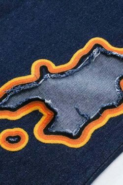 Y2K Flame Embroidered Baggy Jeans - Coquette Aesthetic Grunge Style Women's Fashion