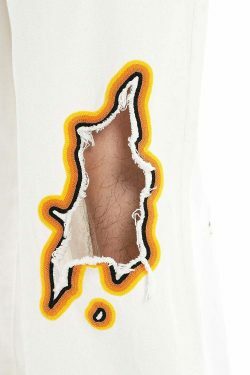 Y2K Flame Embroidered Baggy Jeans - Coquette Aesthetic Grunge Style Women's Fashion