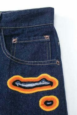 Y2K Flame Embroidered Baggy Jeans - Coquette Aesthetic Grunge Style Women's Fashion