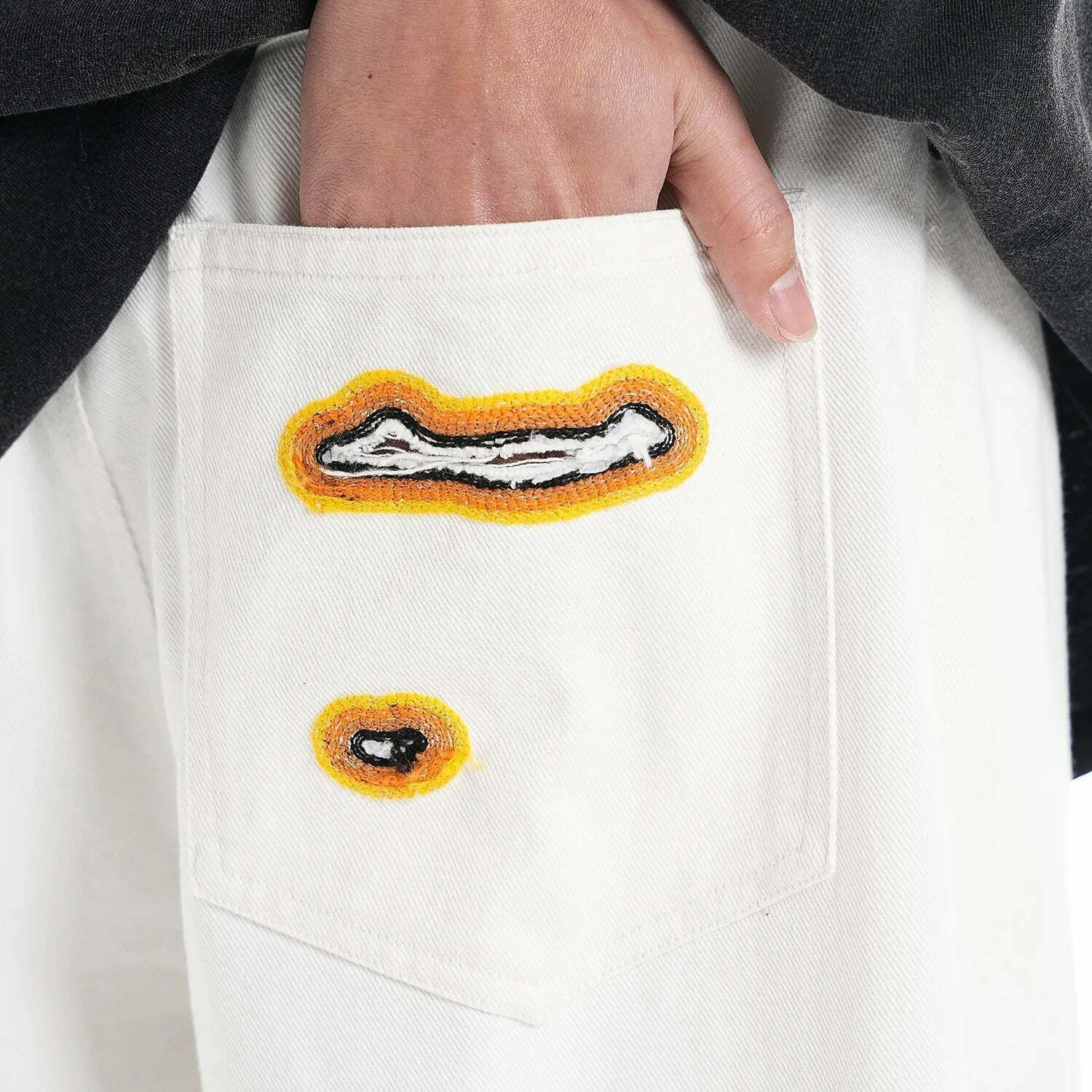 Y2K Flame Embroidered Baggy Jeans - Coquette Aesthetic Grunge Style Women's Fashion