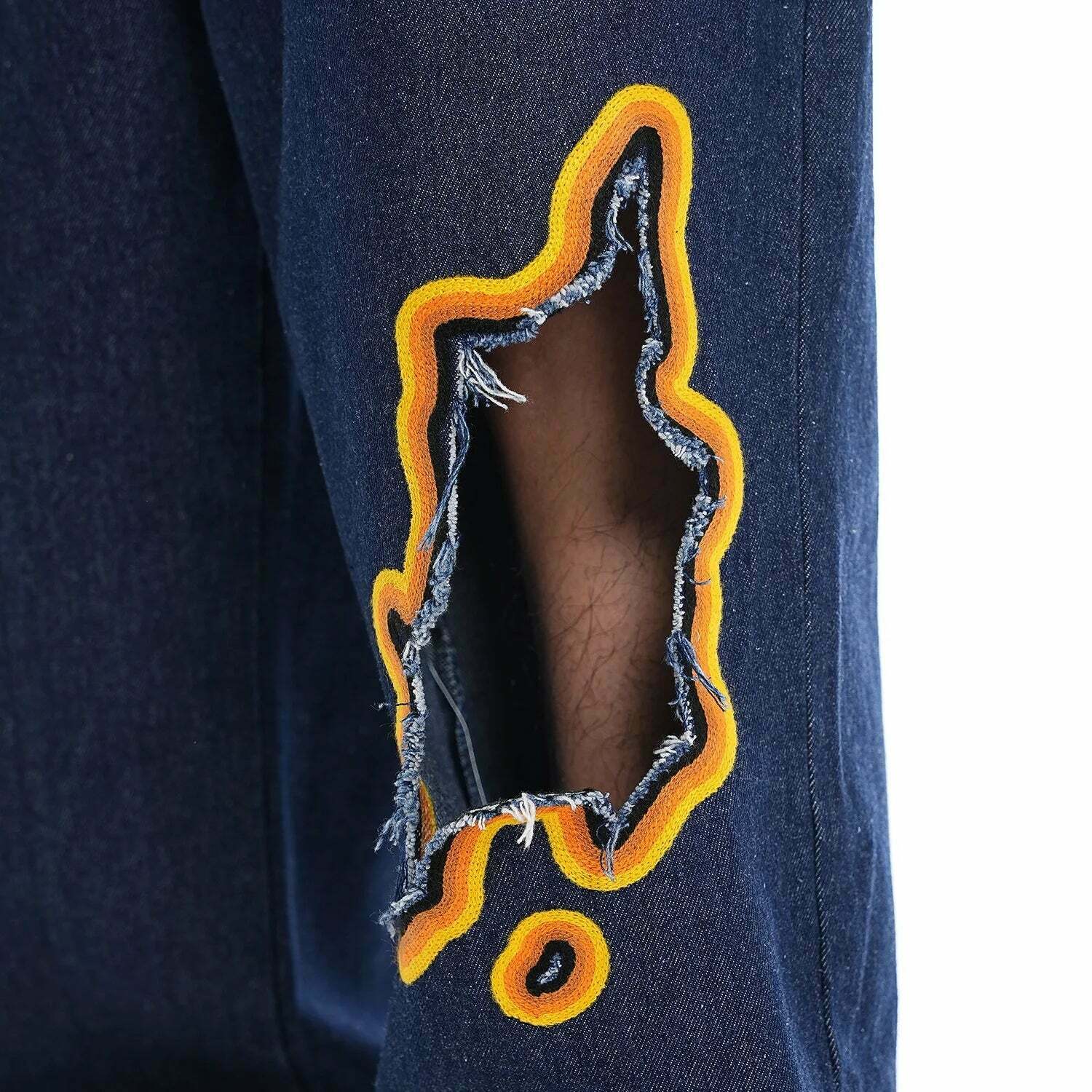 Y2K Flame Embroidered Baggy Jeans - Coquette Aesthetic Grunge Style Women's Fashion