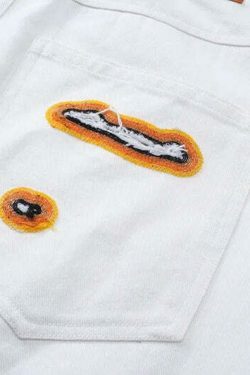 Y2K Flame Embroidered Baggy Jeans - Coquette Aesthetic Grunge Style Women's Fashion