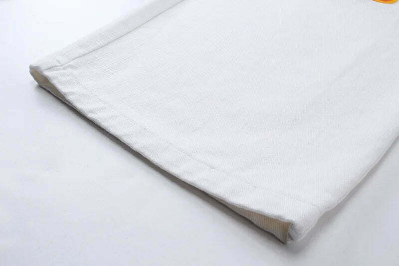 Y2K Flame Embroidered Baggy Jeans - Coquette Aesthetic Grunge Style Women's Fashion