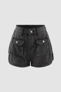Y2K Flap Pocket Denim Cargo Shorts - Coquette Aesthetic Grunge Style