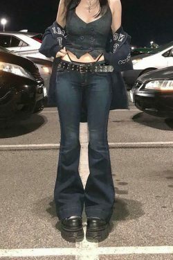 Y2K Flare Jeans: Coquette Aesthetic Cargo Skirt for Women - Grunge Style Fashion