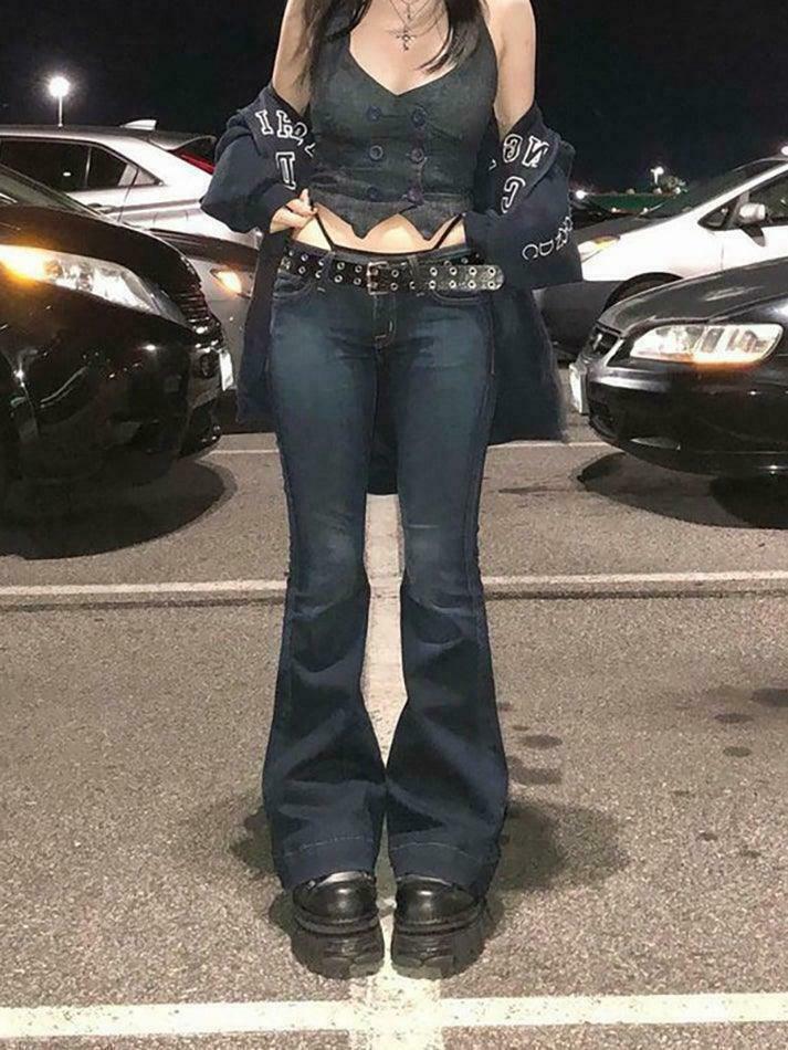 Y2K Flare Jeans: Coquette Aesthetic Cargo Skirt for Women - Grunge Style Fashion